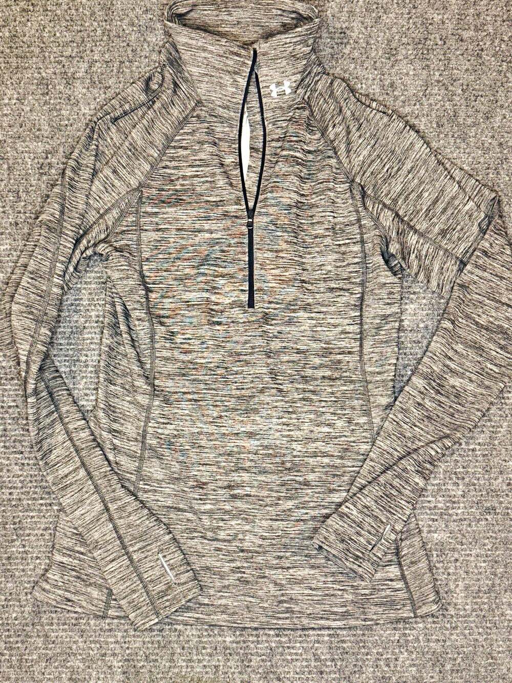 Under Armour ColdGear Womens Gray Heather 1/4 Zip Pullover Thumbholes Size M